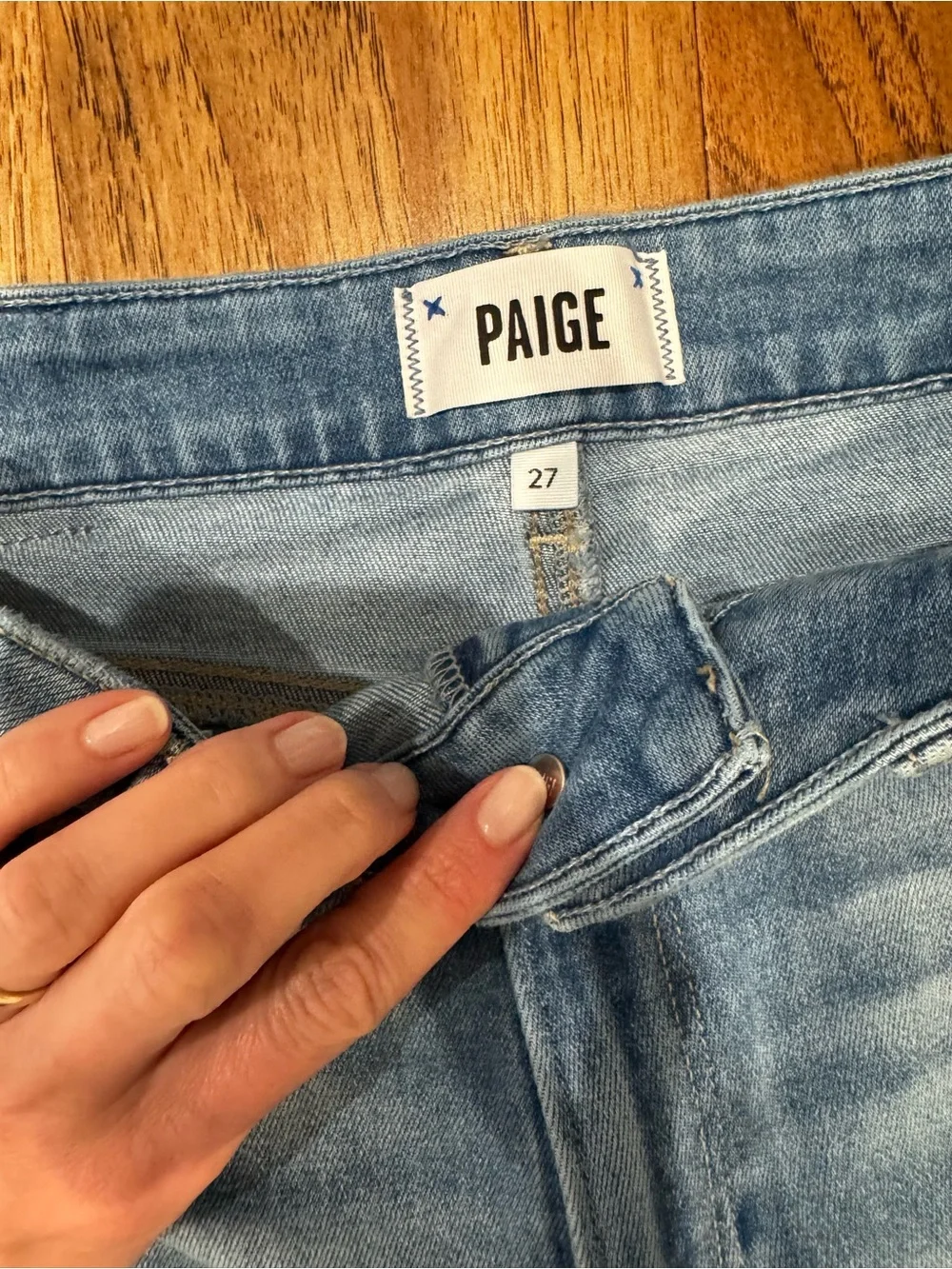 PAIGE Light Blue Raw-Hem Wide Leg Jeans - Picture 7 of 16